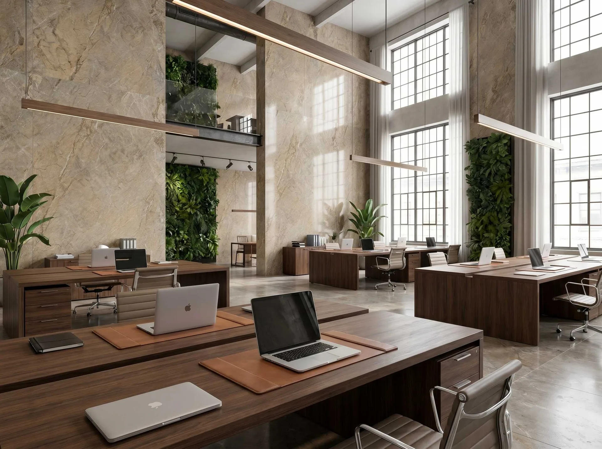 Commercial workspace with flexible stone